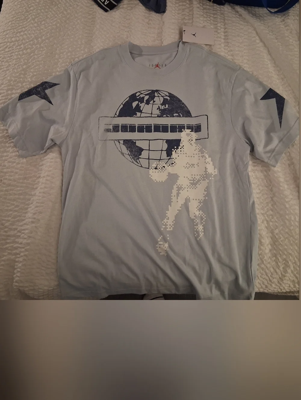 Jordan Light Blue Short Sleeve Graphic Tee with Navy Accents